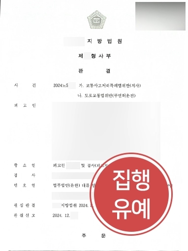 부산형사사건변호사 | 교통사고처리특례법 위반 의뢰인, 집행유예 선고