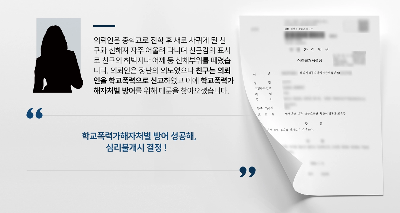 [학교폭력가해자처벌 방어사례] 학교폭력 가해자로 찾아온 의뢰인, 전문변호사의 조력으로 심리불개시결정